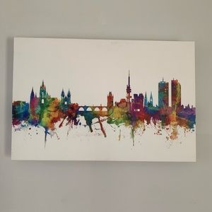 Colorful Prague skyline canvas